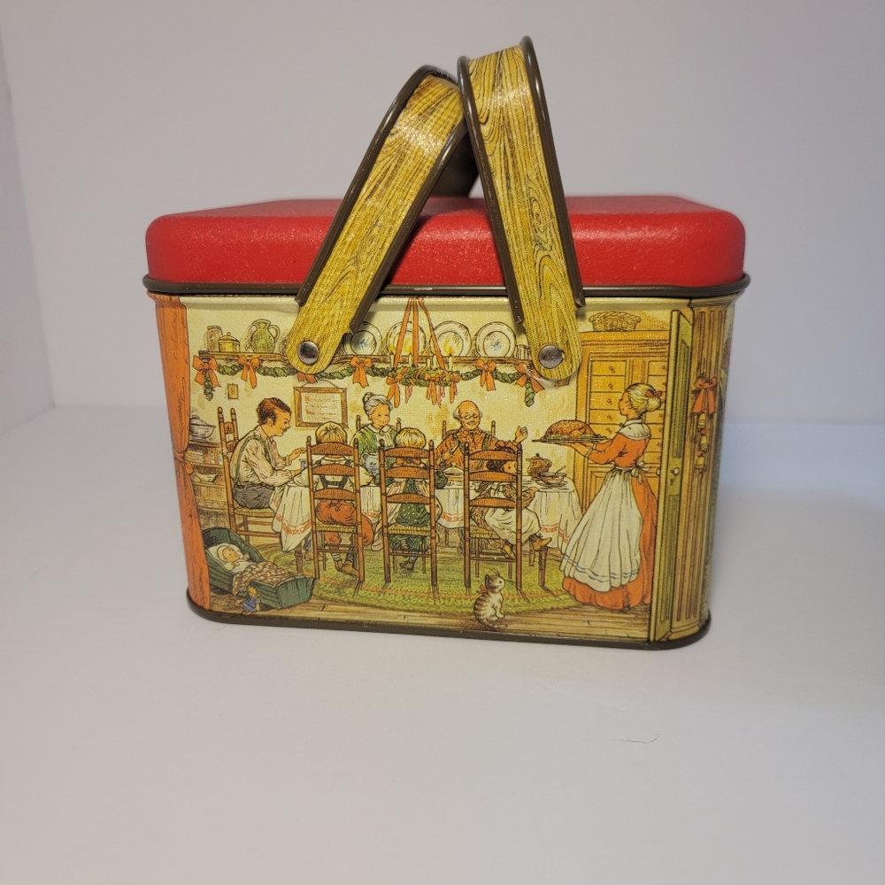 💚 Vintage Potpourri Press Metal Basket Handles Tin Old Fashioned Christmas USA